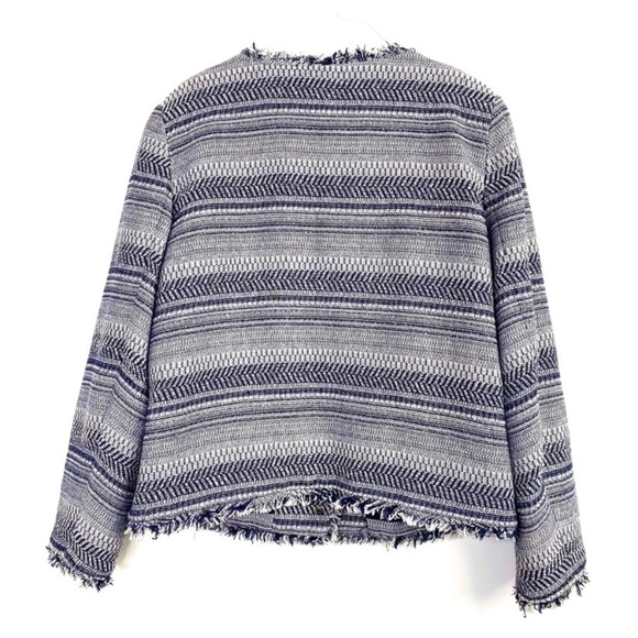 1.STATE Rustic Fringe Stripe Tweed Jacket Blue / White 51323 - Picture 4 of 7